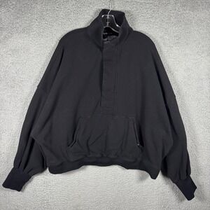POPFLEX Black Oversized Quarter Zip Pullover Sweatshirt 1X/3X High Neck Snap